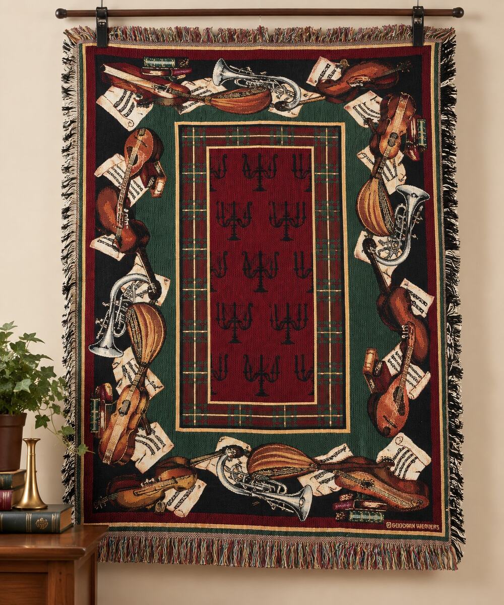 Vintage Goodwin Weavers Musical Instruments Tapestry Throw Blanket Music Gift